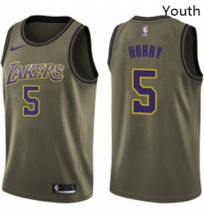 Youth Nike Los Angeles Lakers 5 Robert Horry Swingman Green Salute to Service NBA Jersey
