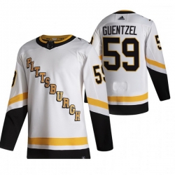 Men Pittsburgh Penguins 59 Jake Guentzel White Adidas 2020 21 Reverse Retro Alternate NHL Jersey