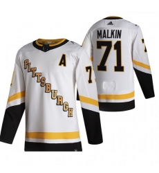Men Pittsburgh Penguins 71 Evgeni Malkin White Adidas 2020 21 Reverse Retro Alternate NHL Jersey