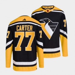 Men Pittsburgh Penguins 77 Jeff Carter Black 2022 Reverse Retro Stitched Jersey
