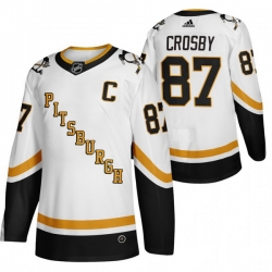Men Pittsburgh Penguins 87 Sidney Crosby White Adidas 2020 21 Reverse Retro Alternate NHL Jersey