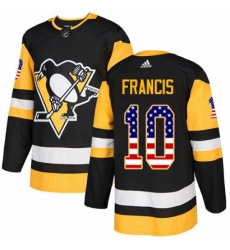 Mens Adidas Pittsburgh Penguins 10 Ron Francis Authentic Black USA Flag Fashion NHL Jersey 