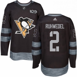 Mens Adidas Pittsburgh Penguins 2 Chad Ruhwedel Authentic Black 1917 2017 100th Anniversary NHL Jersey 