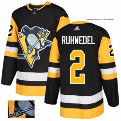 Mens Adidas Pittsburgh Penguins 2 Chad Ruhwedel Authentic Black Fashion Gold NHL Jersey 