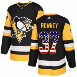 Mens Adidas Pittsburgh Penguins 37 Carter Rowney Authentic Black USA Flag Fashion NHL Jersey 