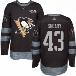 Mens Adidas Pittsburgh Penguins 43 Conor Sheary Authentic Black 1917 2017 100th Anniversary NHL Jersey 