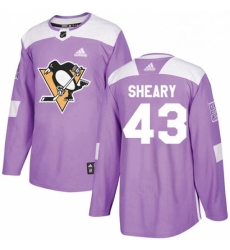 Mens Adidas Pittsburgh Penguins 43 Conor Sheary Authentic Purple Fights Cancer Practice NHL Jersey 