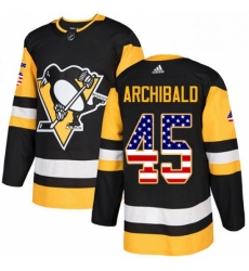 Mens Adidas Pittsburgh Penguins 45 Josh Archibald Authentic Black USA Flag Fashion NHL Jersey 