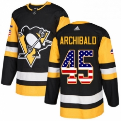 Mens Adidas Pittsburgh Penguins 45 Josh Archibald Authentic Black USA Flag Fashion NHL Jersey 