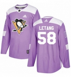 Mens Adidas Pittsburgh Penguins 58 Kris Letang Authentic Purple Fights Cancer Practice NHL Jersey 