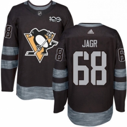 Mens Adidas Pittsburgh Penguins 68 Jaromir Jagr Authentic Black 1917 2017 100th Anniversary NHL Jersey 