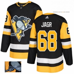 Mens Adidas Pittsburgh Penguins 68 Jaromir Jagr Authentic Black Fashion Gold NHL Jersey 