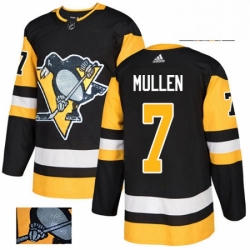 Mens Adidas Pittsburgh Penguins 7 Joe Mullen Authentic Black Fashion Gold NHL Jersey 