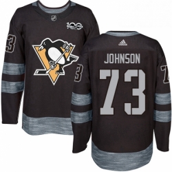 Mens Adidas Pittsburgh Penguins 73 Jack Johnson Authentic Black 1917 2017 100th Anniversary NHL Jersey 