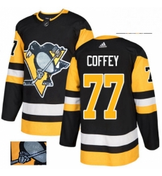 Mens Adidas Pittsburgh Penguins 77 Paul Coffey Authentic Black Fashion Gold NHL Jersey 
