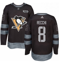 Mens Adidas Pittsburgh Penguins 8 Mark Recchi Authentic Black 1917 2017 100th Anniversary NHL Jersey 