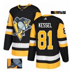 Mens Adidas Pittsburgh Penguins 81 Phil Kessel Authentic Black Fashion Gold NHL Jersey 