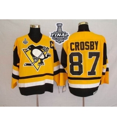 Mitchell 26Ness Penguins #87 Sidney Crosby Yellow 2017 Stanley Cup Final Patch Stitched NHL Jersey