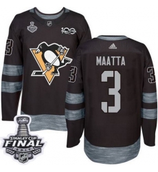 Penguins #3 Olli Maatta Black 1917 2017 100th Anniversary Stanley Cup Final Patch Stitched NHL Jersey