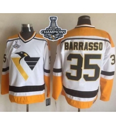 Penguins #35 Tom Barrasso White Yellow CCM Throwback 2017 Stanley Cup Finals Champions Stitched NHL Jersey