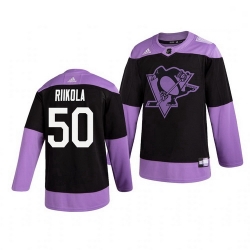 Penguins 50 Juuso Riikola Black Purple Hockey Fights Cancer Adidas Jersey