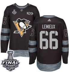Penguins #66 Mario Lemieux Black 1917 2017 100th Anniversary Stanley Cup Final Patch Stitched NHL Jersey