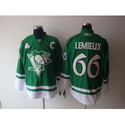 Penguins #66 Mario Lemieux Stitched Green St Patty Day NHL Jersey