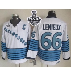 Penguins #66 Mario Lemieux White Light Blue CCM Throwback 2017 Stanley Cup Final Patch Stitched NHL Jersey