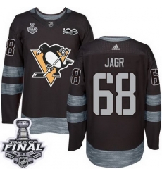 Penguins #68 Jaromir Jagr Black 1917 2017 100th Anniversary Stanley Cup Final Patch Stitched NHL Jersey