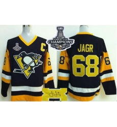 Penguins #68 Jaromir Jagr Black CCM Throwback Autographed 2017 Stanley Cup Finals Champions Stitched NHL Jersey