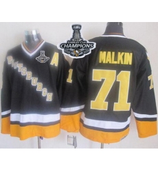 Penguins #71 Evgeni Malkin Black Yellow CCM Throwback 2017 Stanley Cup Finals Champions Stitched NHL Jersey