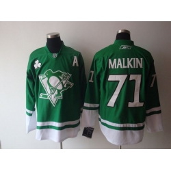 Penguins #71 Evgeni Malkin Stitched Green St Patty Day NHL Jersey