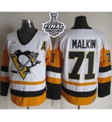 Penguins #71 Evgeni Malkin White Black CCM Throwback 2017 Stanley Cup Final Patch Stitched NHL Jersey