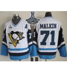 Penguins #71 Evgeni Malkin White Blue CCM Throwback 2017 Stanley Cup Finals Champions Stitched NHL Jersey