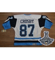 Penguins #87 Sidney Crosby White Blue CCM Throwback 2017 Stanley Cup Finals Champions Stitched NHL Jersey