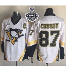 Penguins #87 Sidney Crosby White CCM Throwback 2017 Stanley Cup Final Patch Stitched NHL Jersey