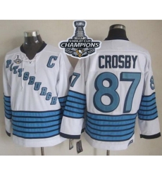 Penguins #87 Sidney Crosby White Light Blue CCM Throwback 2017 Stanley Cup Finals Champions Stitched NHL Jersey
