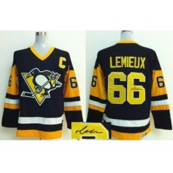 Pittsburgh Penguins #66 Mario Lemieux Black CCM Signed Jerseys