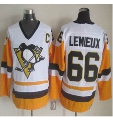 Pittsburgh Penguins #66 Mario Lemieux White Black CCM Throwback Stitched NHL Jersey