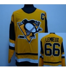 RBK hockey Pittsburgh Penguins #66 Marion Lemieux yellow jersey CCM w C patch