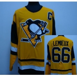 RBK hockey Pittsburgh Penguins #66 Marion Lemieux yellow jersey CCM w C patch
