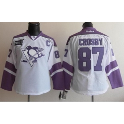 Pittsburgh Penguins 87 Sidney Crosby White Women's Fights Cancer Hockey Jersey