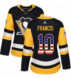 Womens Adidas Pittsburgh Penguins 10 Ron Francis Authentic Black USA Flag Fashion NHL Jersey 