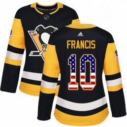 Womens Adidas Pittsburgh Penguins 10 Ron Francis Authentic Black USA Flag Fashion NHL Jersey 