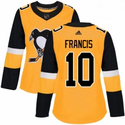 Womens Adidas Pittsburgh Penguins 10 Ron Francis Authentic Gold Alternate NHL Jersey 