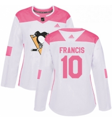 Womens Adidas Pittsburgh Penguins 10 Ron Francis Authentic WhitePink Fashion NHL Jersey 