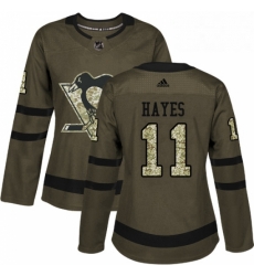 Womens Adidas Pittsburgh Penguins 11 Jimmy Hayes Authentic Green Salute to Service NHL Jersey 
