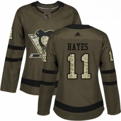 Womens Adidas Pittsburgh Penguins 11 Jimmy Hayes Authentic Green Salute to Service NHL Jersey 
