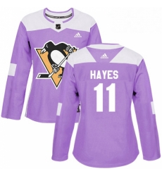 Womens Adidas Pittsburgh Penguins 11 Jimmy Hayes Authentic Purple Fights Cancer Practice NHL Jersey 