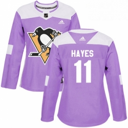 Womens Adidas Pittsburgh Penguins 11 Jimmy Hayes Authentic Purple Fights Cancer Practice NHL Jersey 